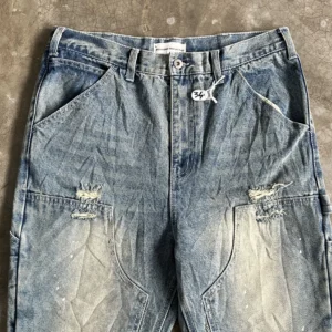 Blue carpenter distressed pant