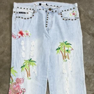 Jill Fierely embroidered torn basic straight fit denim
