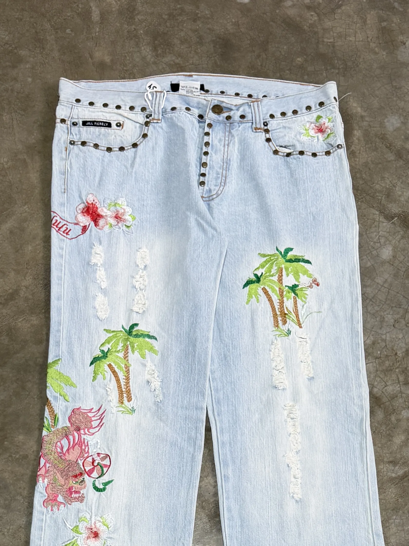 Jill Fierely embroidered torn basic straight fit denim