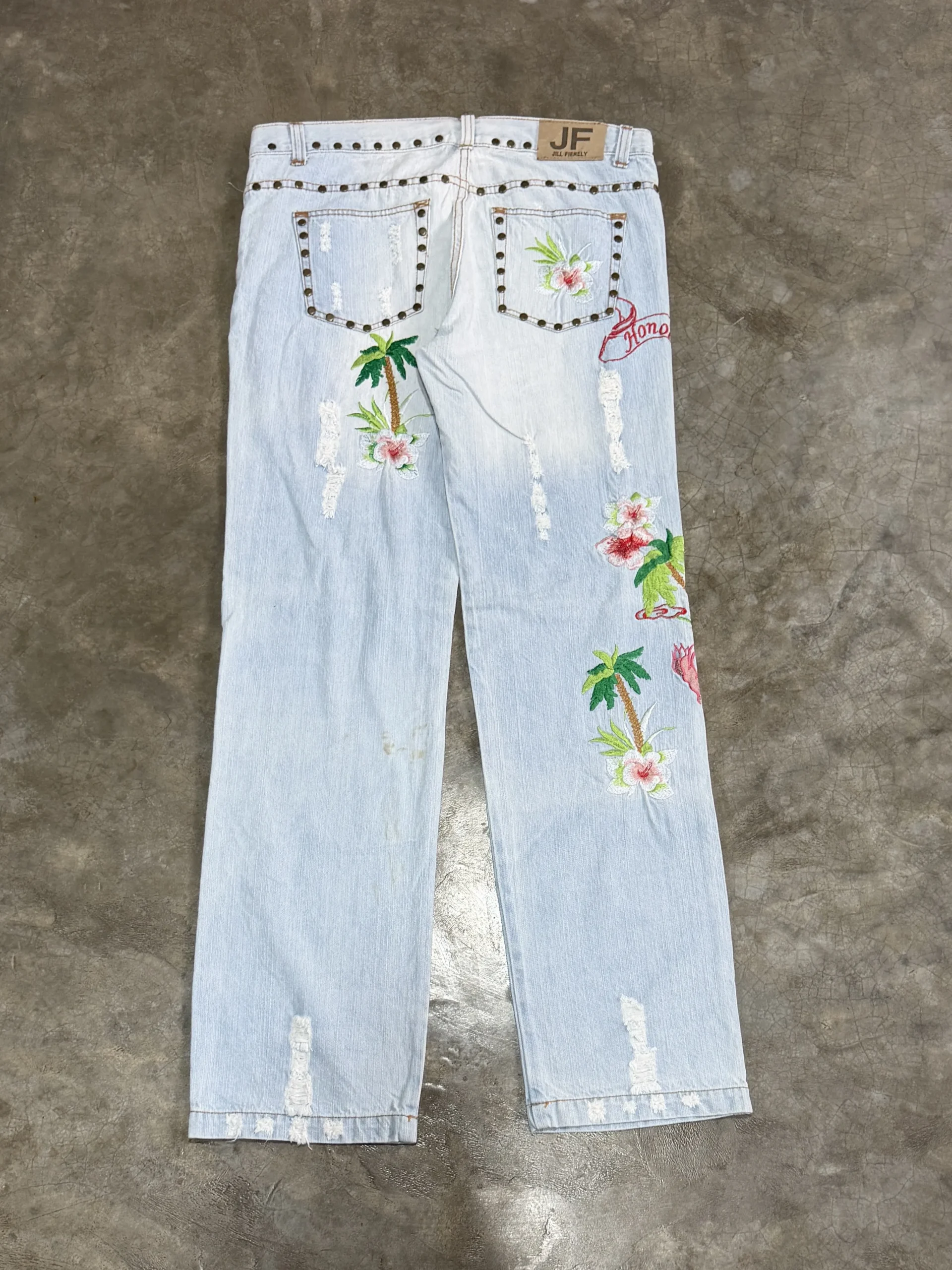 Jill Fierely embroidered torn basic straight fit denim - Image 3