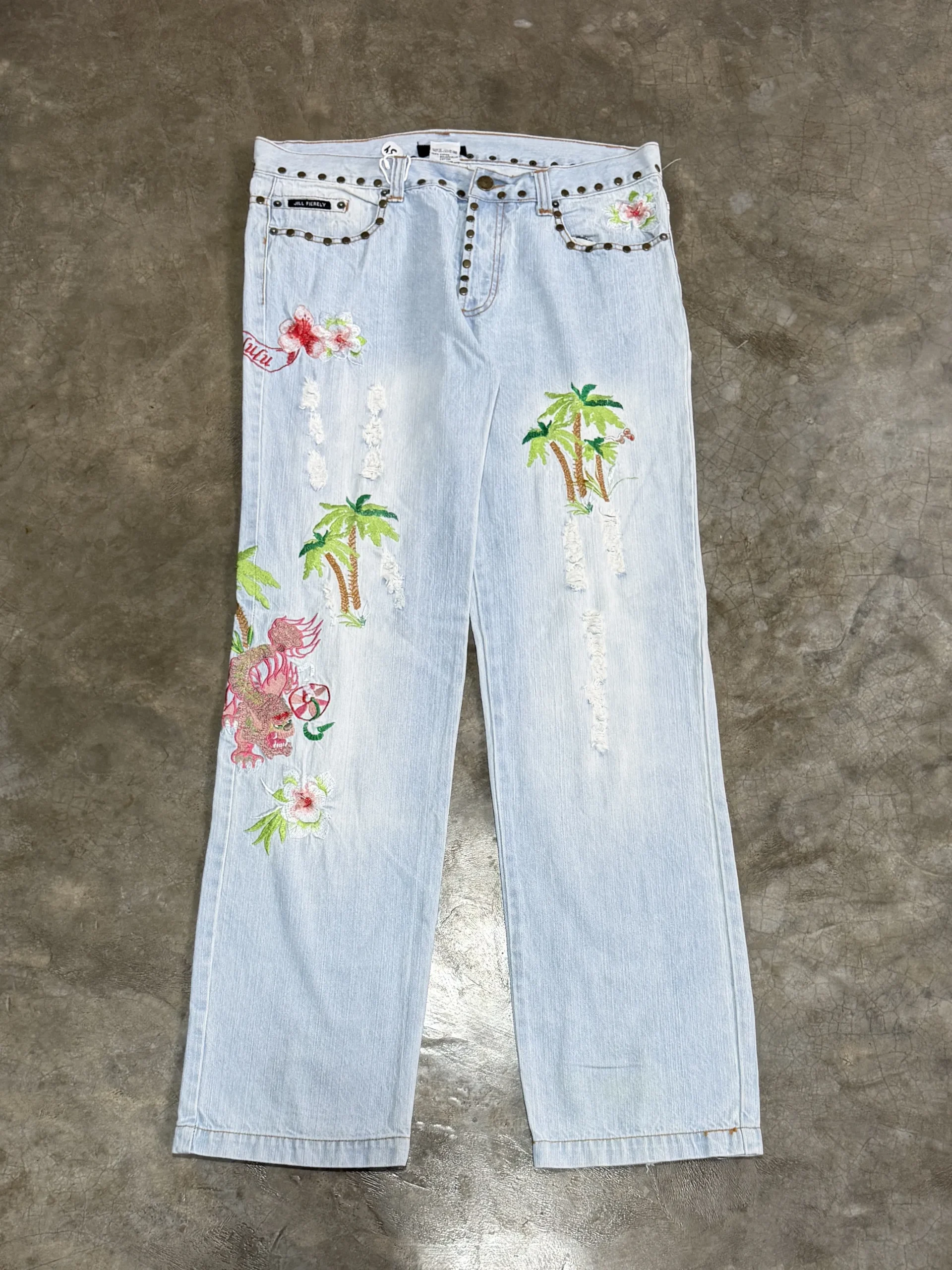 Jill Fierely embroidered torn basic straight fit denim - Image 2