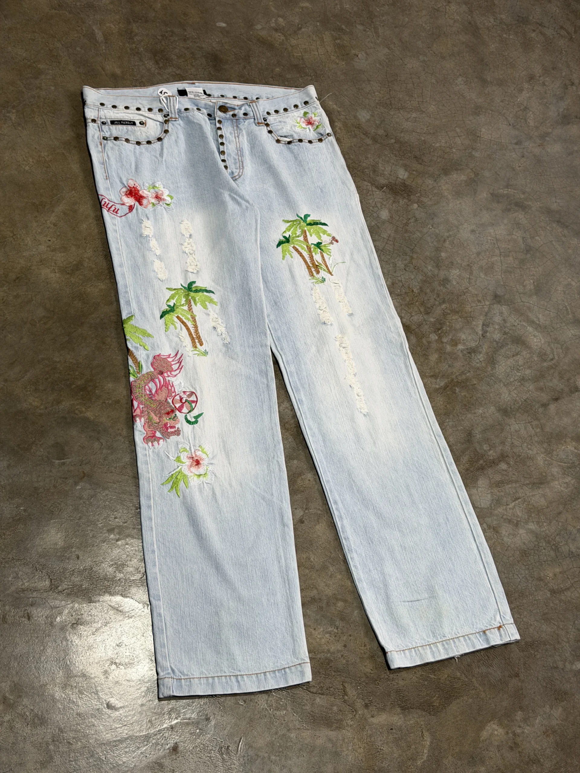 Jill Fierely embroidered torn basic straight fit denim - Image 5