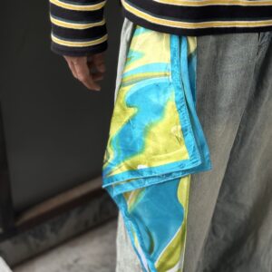 Abstract printed blue and lime bandana