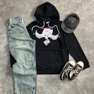 Palm angels printed black hoodie